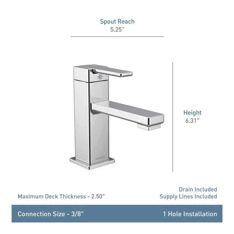 90 Degree Single Hole Bathroom Faucet with Drain Assembly