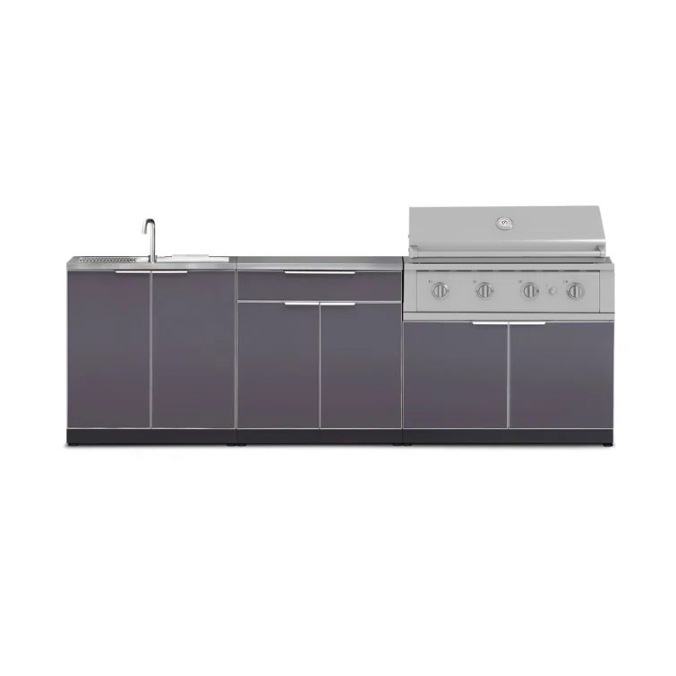 Outdoor Kitchen Aluminum 5 Piece Cabinet Set with 40 in. Liquid Propane Gas Performance Grill