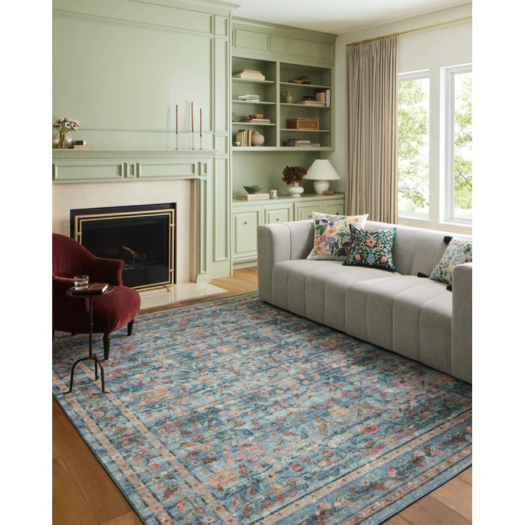 Rifle Paper Co. x Loloi Courtyard Blue Area Rug feat. CloudPile