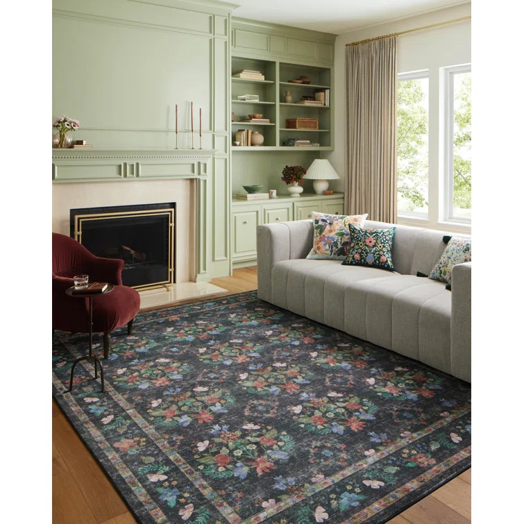 Rifle Paper Co. x Loloi Courtyard Charcoal Area Rug feat. CloudPile