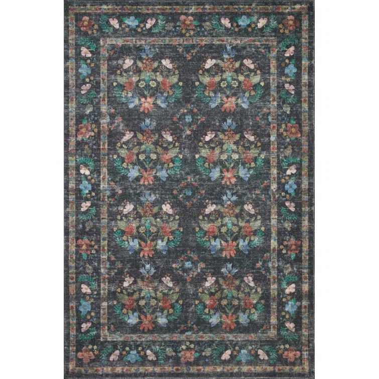Rifle Paper Co. x Loloi Courtyard Charcoal Area Rug feat. CloudPile