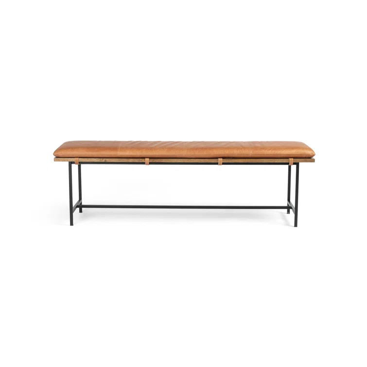 Gabine 72" Brown Leather and Nettlewood Dining Bench