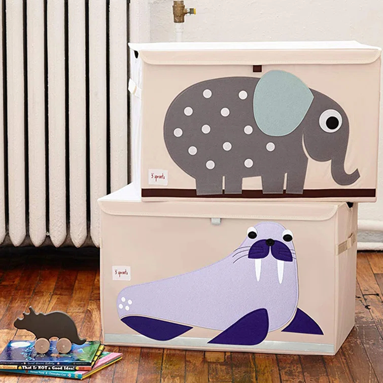 3 Sprouts Collapsible Toy Chest Storage Bin for Kids Playroom, Walrus