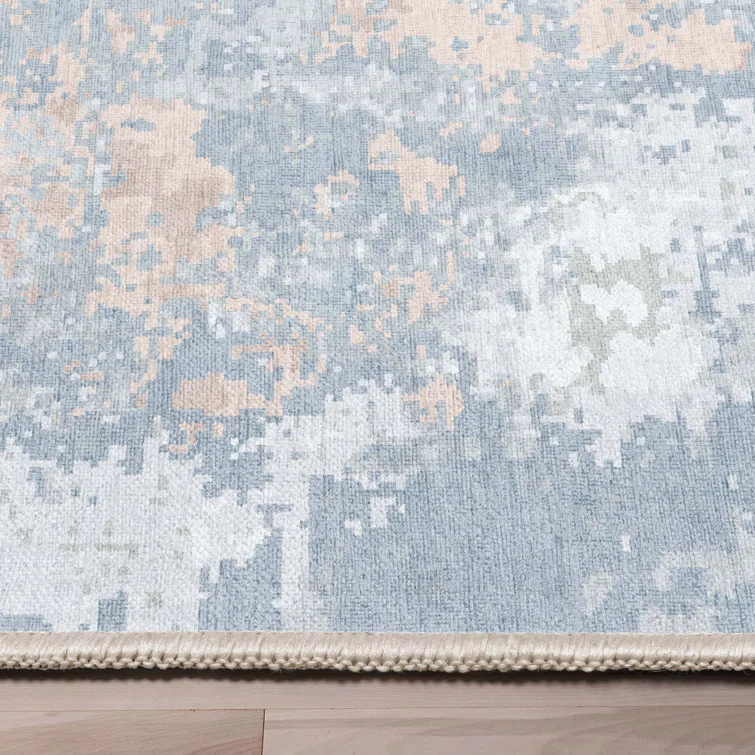 Nuzzo Marrakech Mid-Century Modern Brushstroke Flat-Weave Blue Coral Area Rug