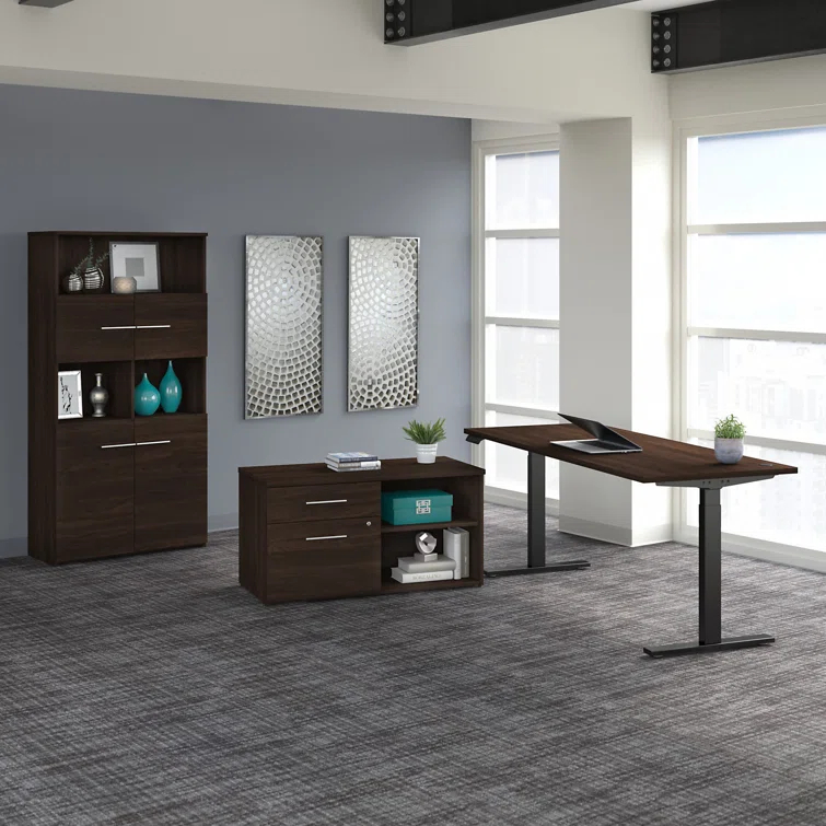 Bush Business Furniture Office 500 72W Height Adjustable Standing Desk with Storage and Bookcase