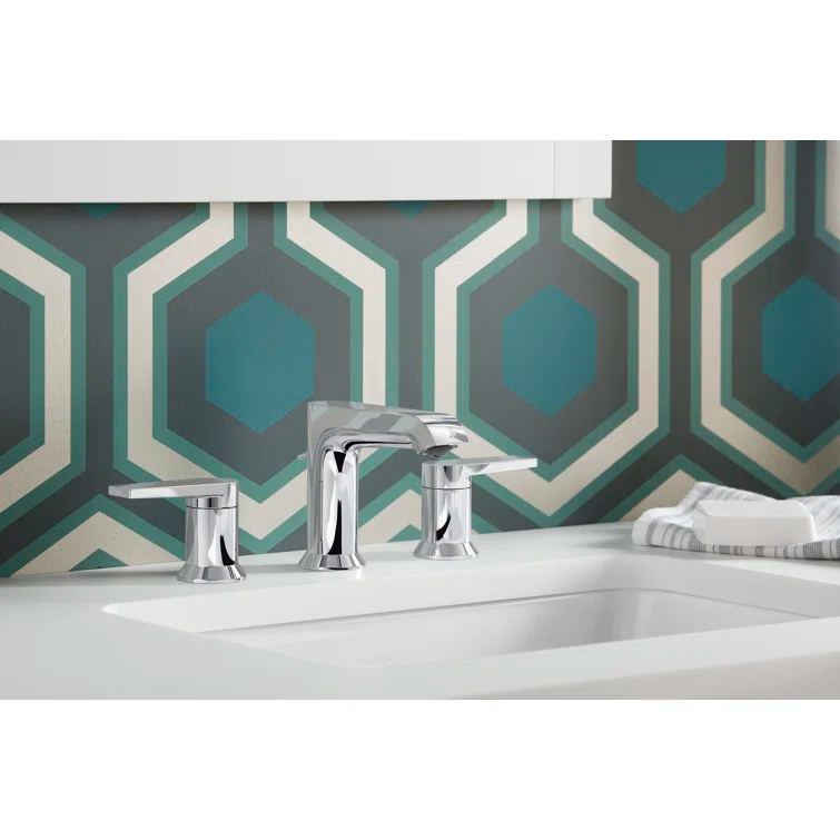 Kohler Hint Widespread Bathroom Faucet with Pop-Up Drain Assembly, 3 Hole 2-Handle Bathroom Sink Faucet, 1.2 gpm