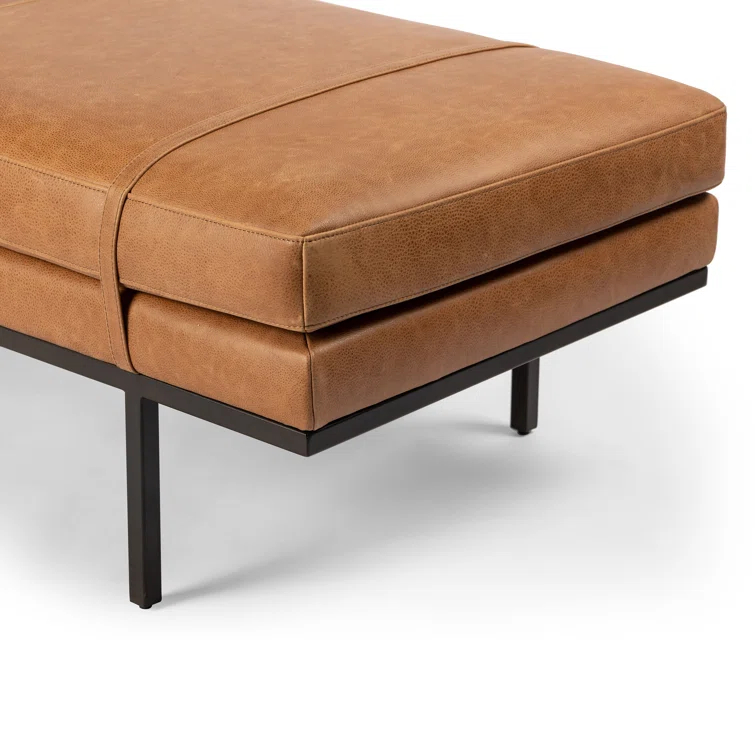 Harris 60'' Palermo Cognac Top-Grain Leather Upholstered Bench