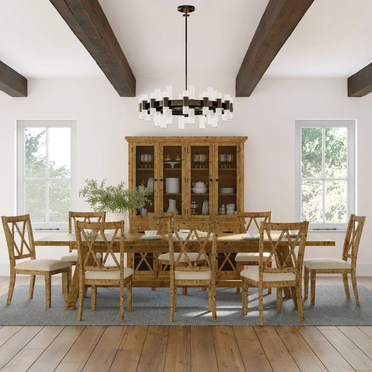 Fahrettin - Person Extendable Pine Solid Wood Solid Wood Top Trestle Dining Set