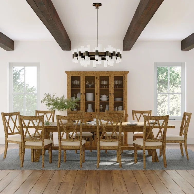 Fahrettin - Person Extendable Pine Solid Wood Solid Wood Top Trestle Dining Set