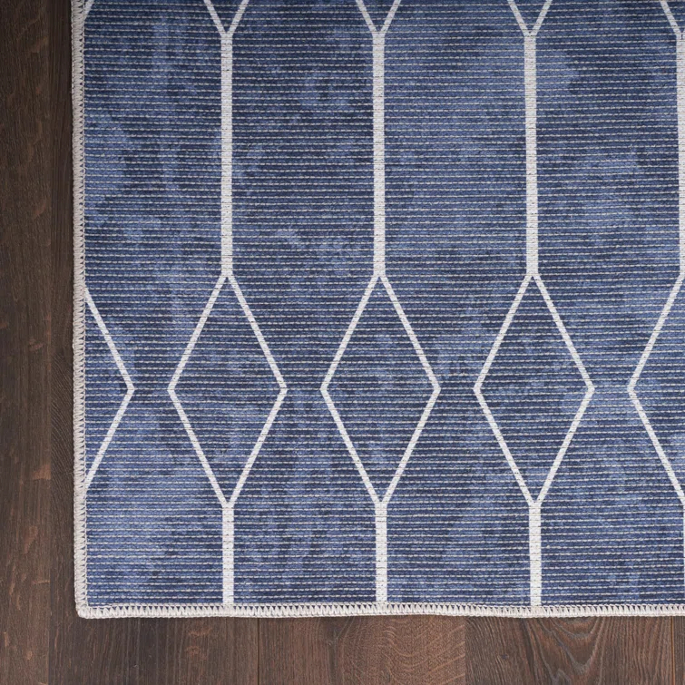 Pymble Geometric Machine Washable Area Rug in Navy Blue