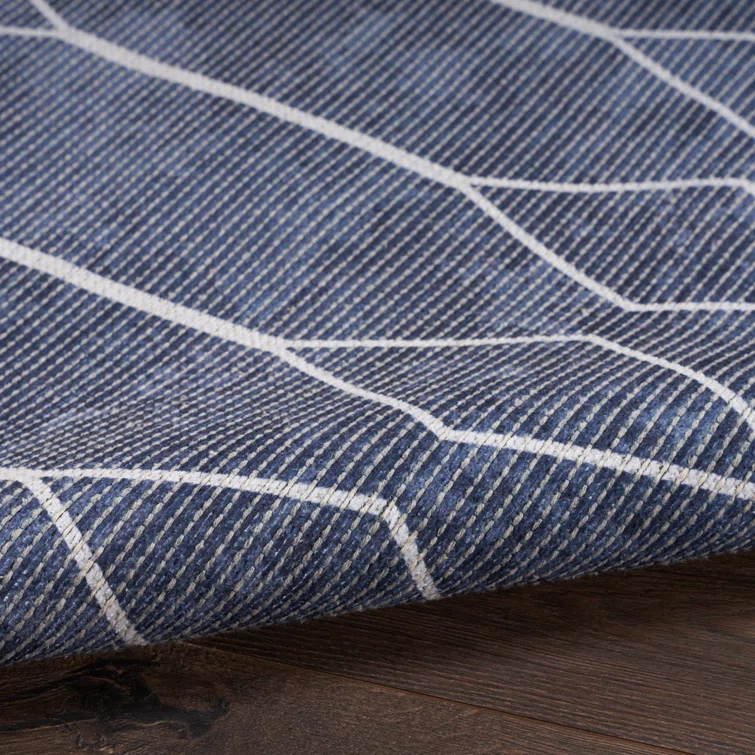 Pymble Geometric Machine Washable Area Rug in Navy Blue