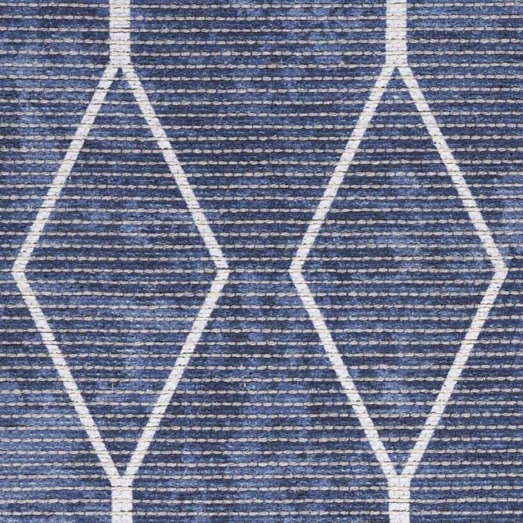 Pymble Geometric Machine Washable Area Rug in Navy Blue