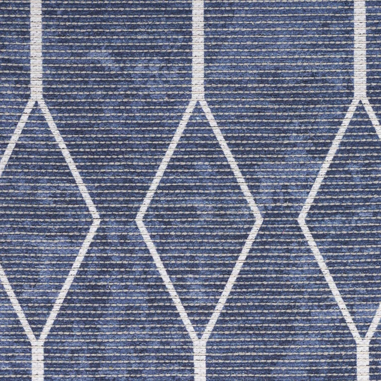 Pymble Geometric Machine Washable Area Rug in Navy Blue