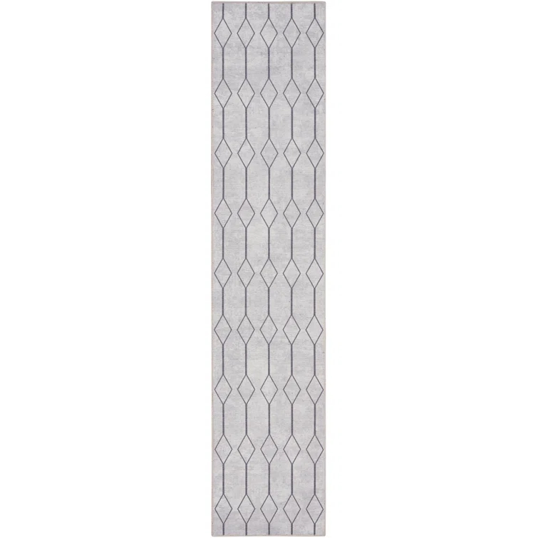 Pymble Geometric Machine Washable Area Rug in Ivory/Grey