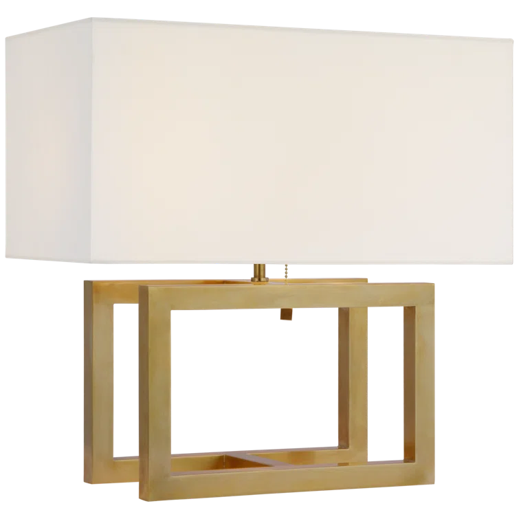 Hand-Rubbed Antique Brass Table Lamp with White Linen Shade
