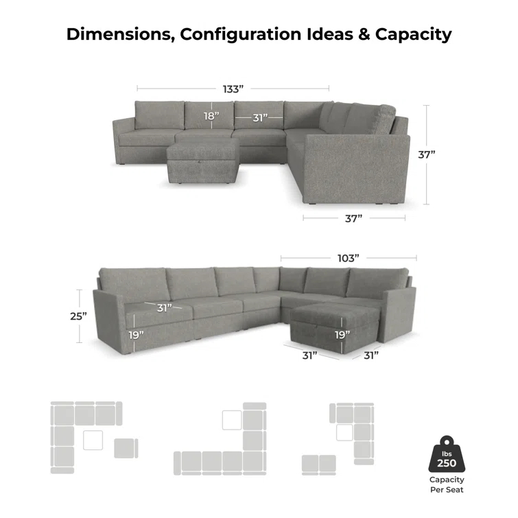 Flex 6 - Piece Upholstered Modular Sectional with Storage Ottoman