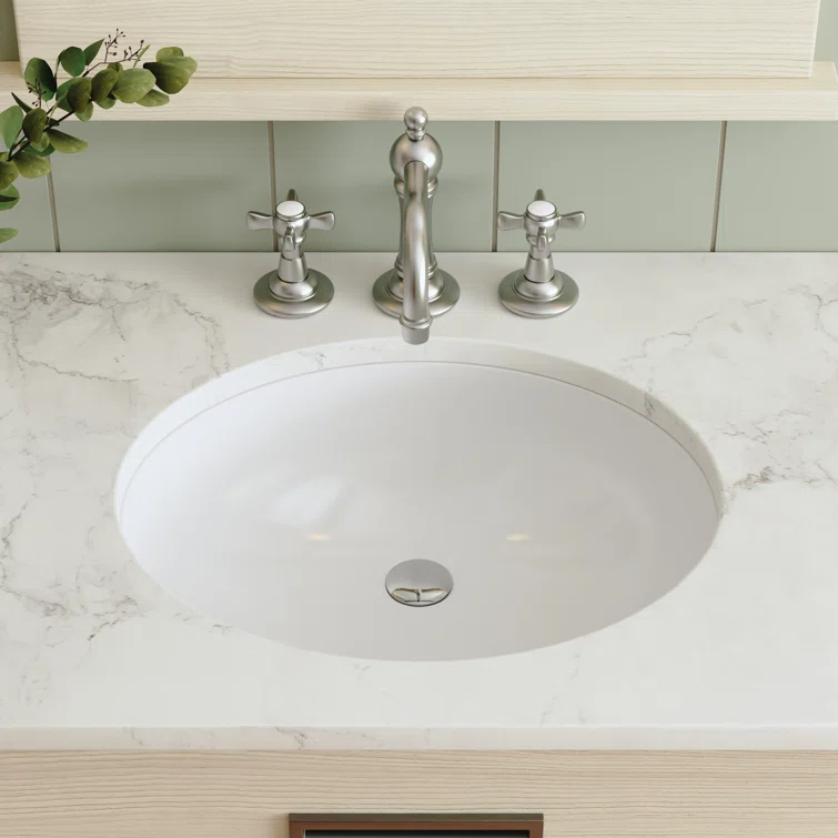 DeerValley Symmetry 19 1/2" X 16" Oval Vitreous China Undermount Bathroom Sink with Overflow