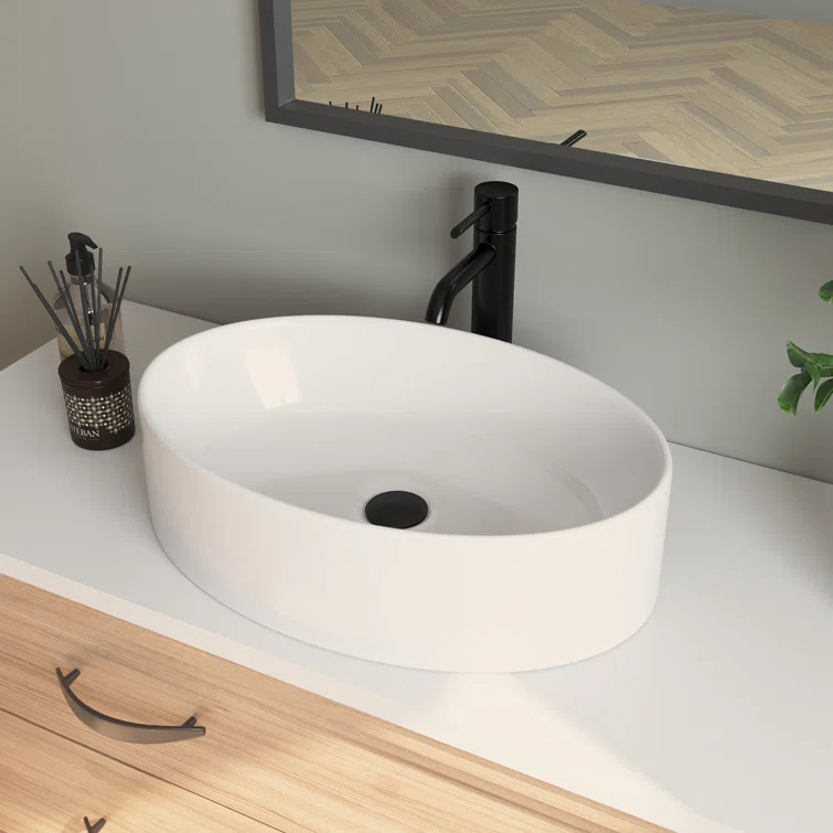 DeerValley 19.7'' x 14'' White Oval Vitreous China Vessel Bathroom Sink