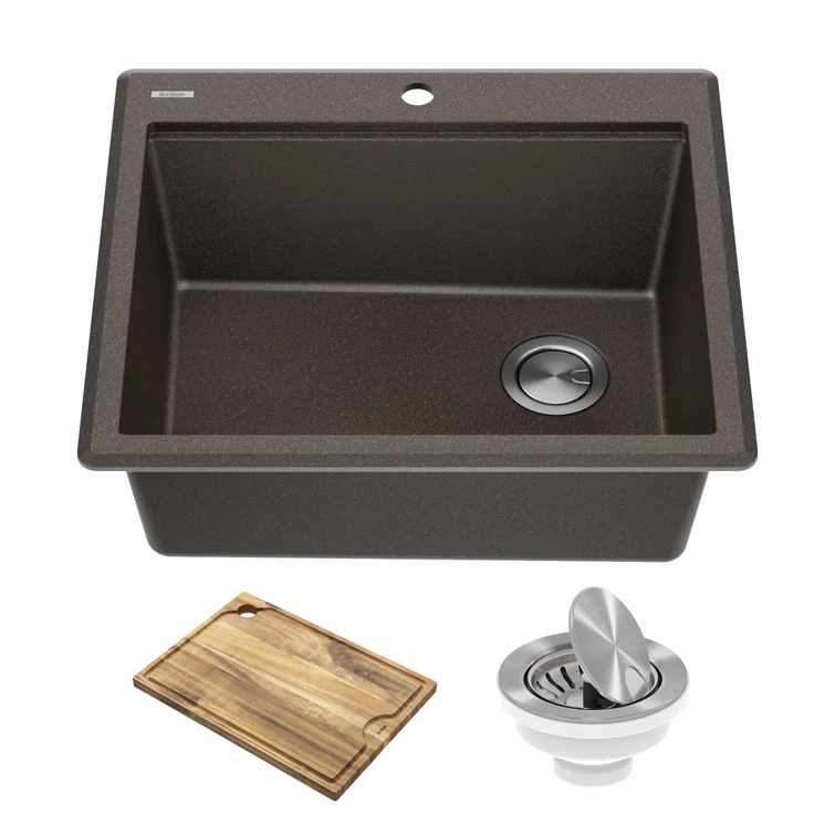 Kraus KGTW12-25MBR KRAUS Bellucci Granite Composite Workstation Drop-In Top Mount Single Bowl Kitchen Sink with Accessories
