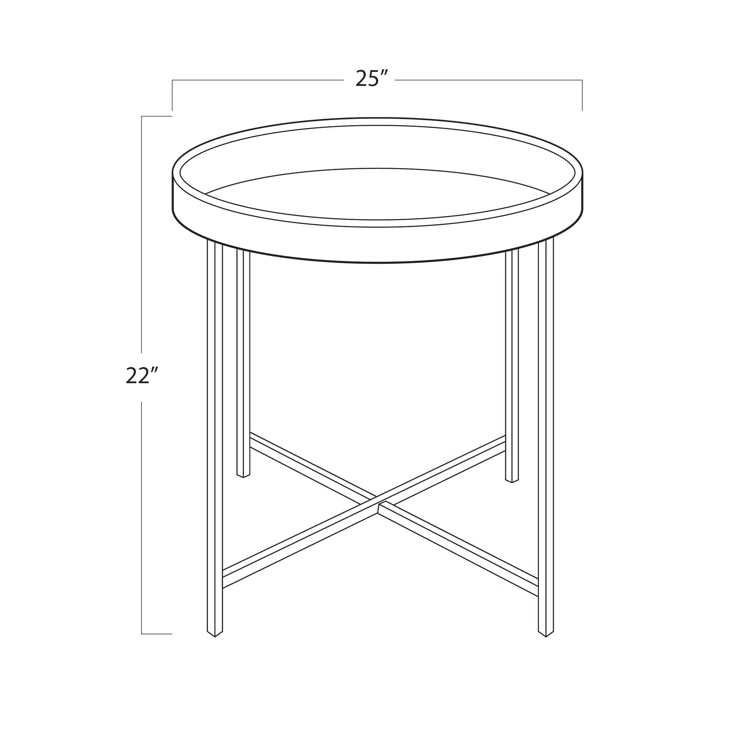 Small Black Round Metal Side Table with Polished Nickel Frame