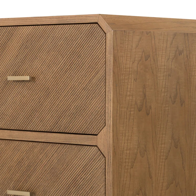 Modern Natural Ash Veneer 6-Drawer Dresser with Satin Brass Hardware