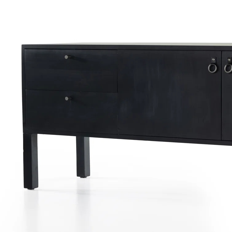 Contemporary 80'' Black Wash Poplar Media Console with Cabinet
