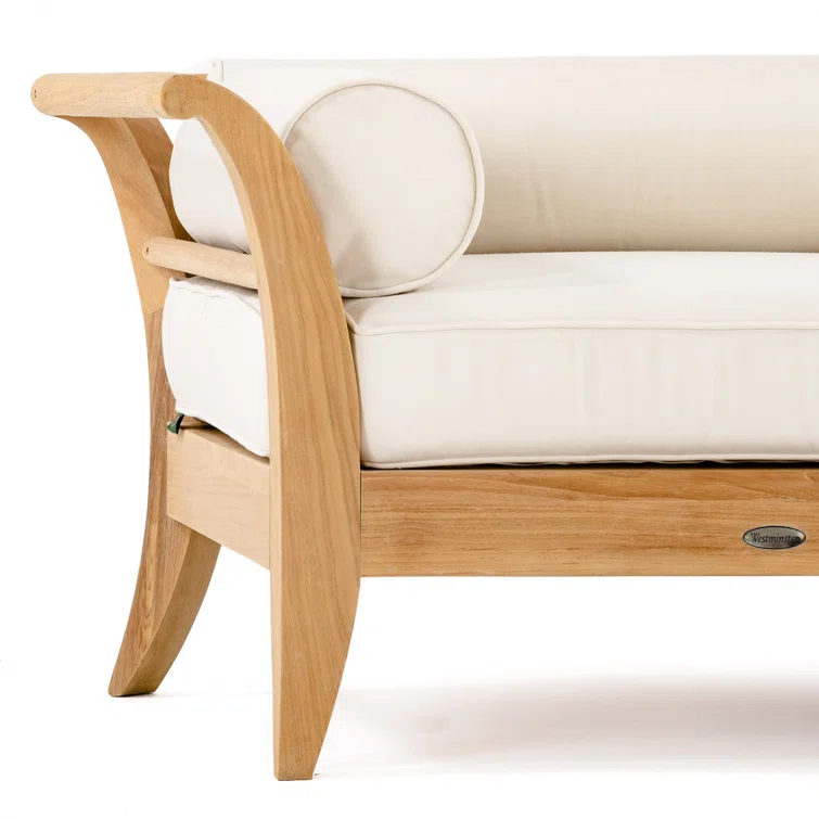 Reversible Brown Teak Outdoor Daybed with Off-White Cushions