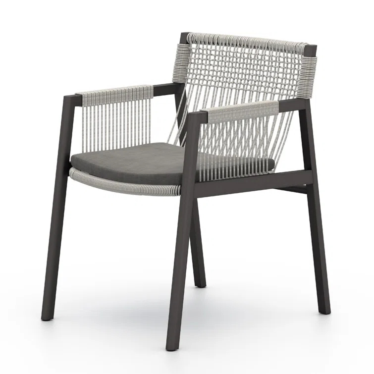 Gray Aluminum Outdoor Dining Chair with Woven Cushions