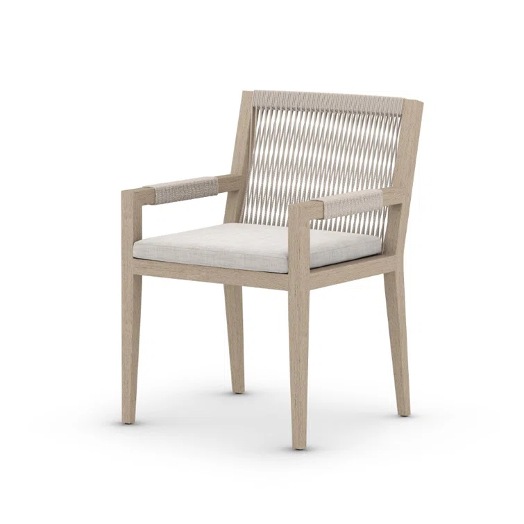 Weathered Gray Teak Outdoor Dining Armchair with Stone Gray Cushions