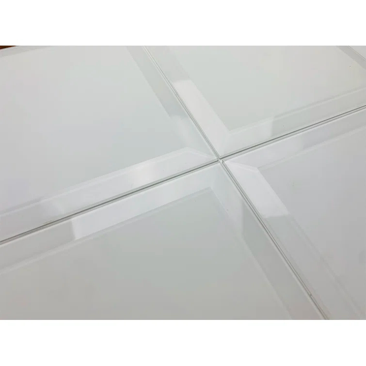 Frosted Elegance 8 in. x 8 in. Diamond Grade Glass Beveled Large Format Square Decorative Kitchen & Bathroom Wall Tile