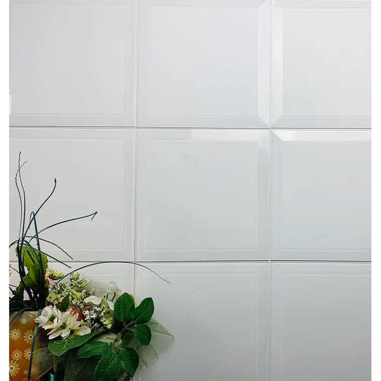 Frosted Elegance 8 in. x 8 in. Diamond Grade Glass Beveled Large Format Square Decorative Kitchen & Bathroom Wall Tile