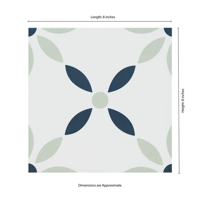 Amara 8" x 8" Encaustic Look Matte Porcelain Floor & Wall Tile