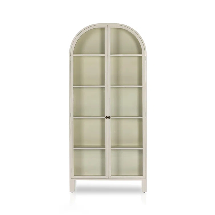 Cream Powder Coat Iron and Glass Arched Display Cabinet