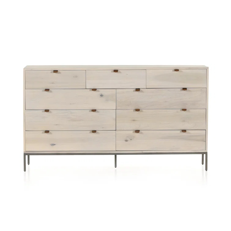 Dove Poplar and Toffee Leather 9-Drawer Dresser
