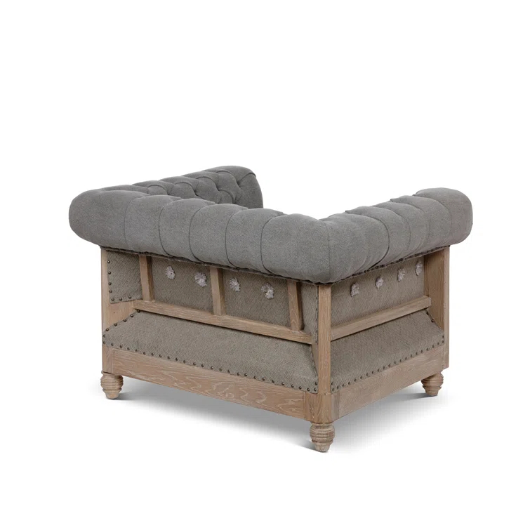 Gray Handcrafted Wood Chesterfield Accent Chair