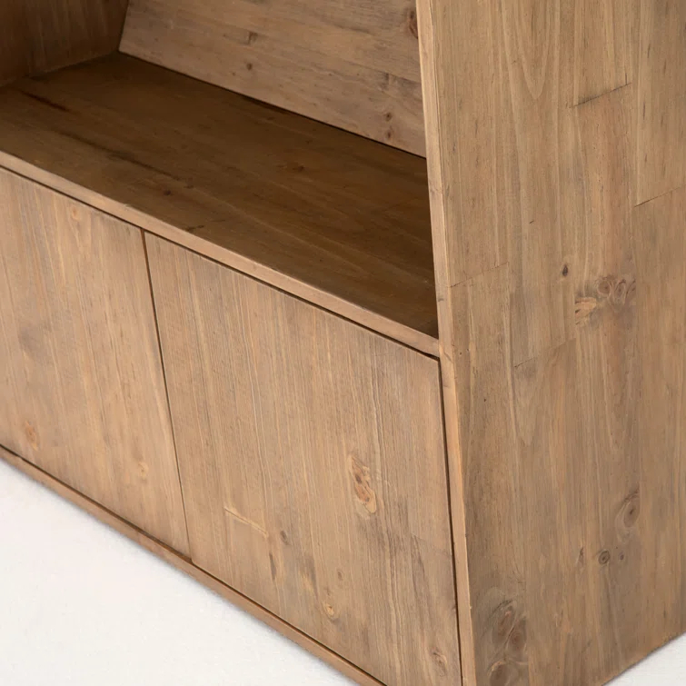 Smoked Pine Contemporary Ladder Bookshelf with Black Iron Accents