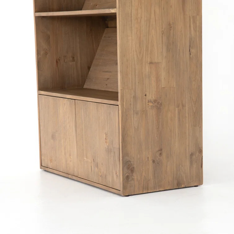 Smoked Pine Contemporary Ladder Bookshelf with Black Iron Accents