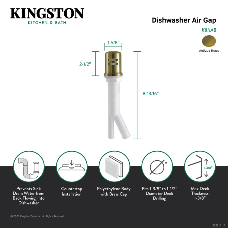Kingston Brass Kingston Brass Trimscape Dishwasher Air Gap with Brass Cover K811AB