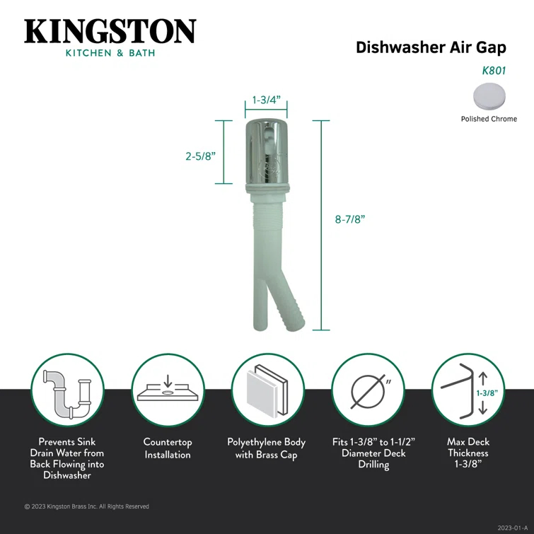 Kingston Brass Trimscape Dishwasher Air Gap with Plastic Cover