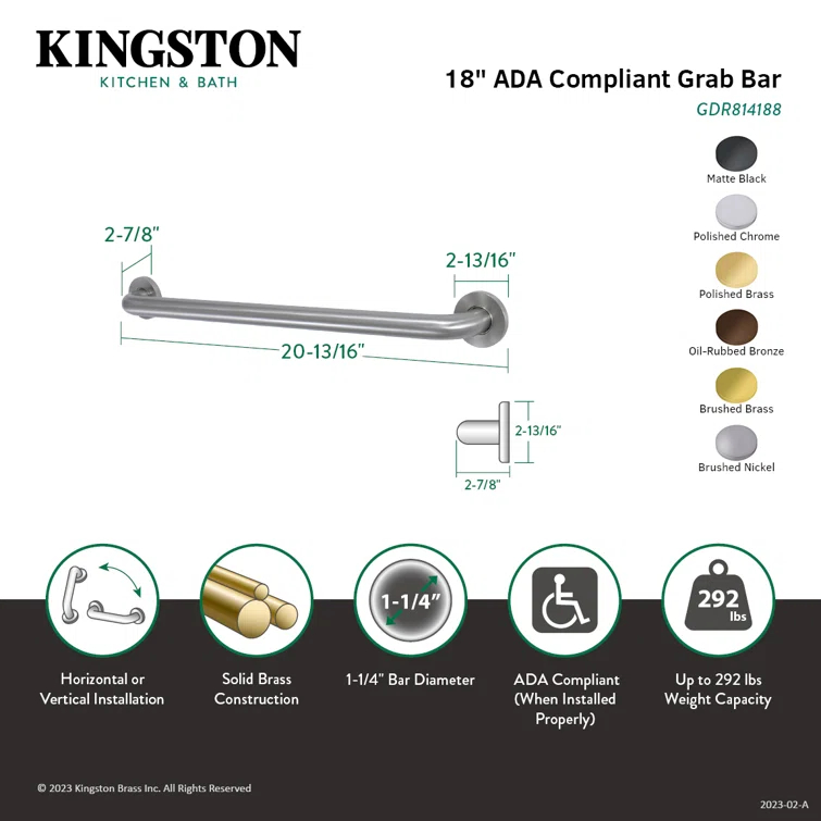 Kingston Brass Silver Sage 1-1/4 Inch O.D Grab Bar