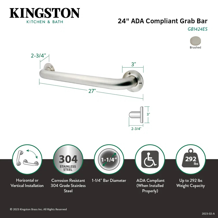 Kingston Brass Made To Match 1-1/4 Inch O.D Grab Bar