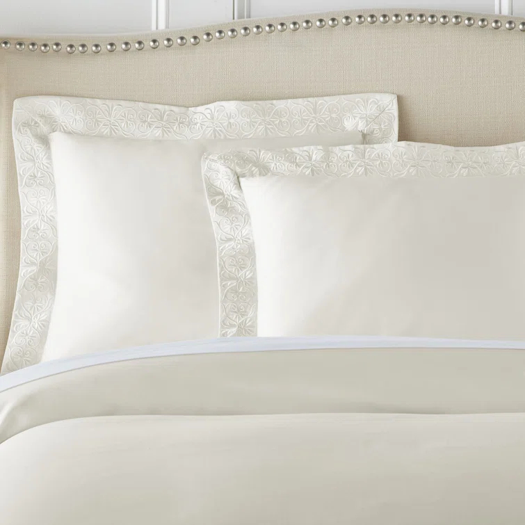 Ivory King Cotton Sateen Duvet Cover Set with Embroidery