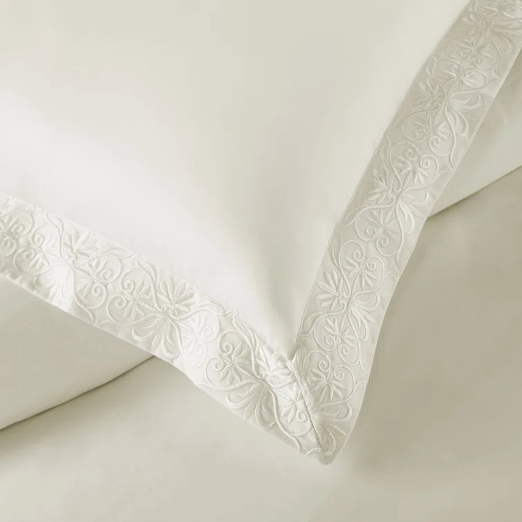 Ivory King Cotton Sateen Duvet Cover Set with Embroidery