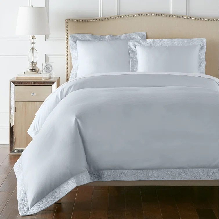 Icy Blue Egyptian Cotton Queen Duvet Cover Set