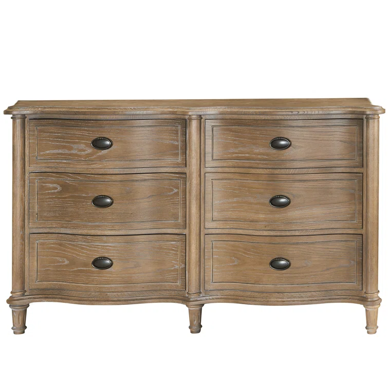 Universal Furniture Curved Wood Front 6 Drawer Dresser in Antiqued Grey Oak