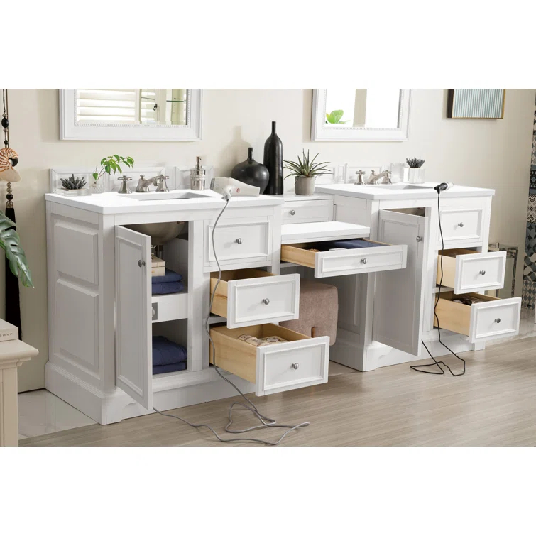 James Martin Vanities 94" Double Vanity Set, Bright White w/ 3 CM White Zeus Quartz Top