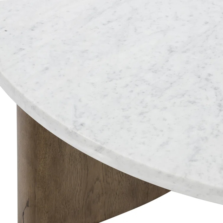 Voss Round Coffee Table - Natural and White Marble