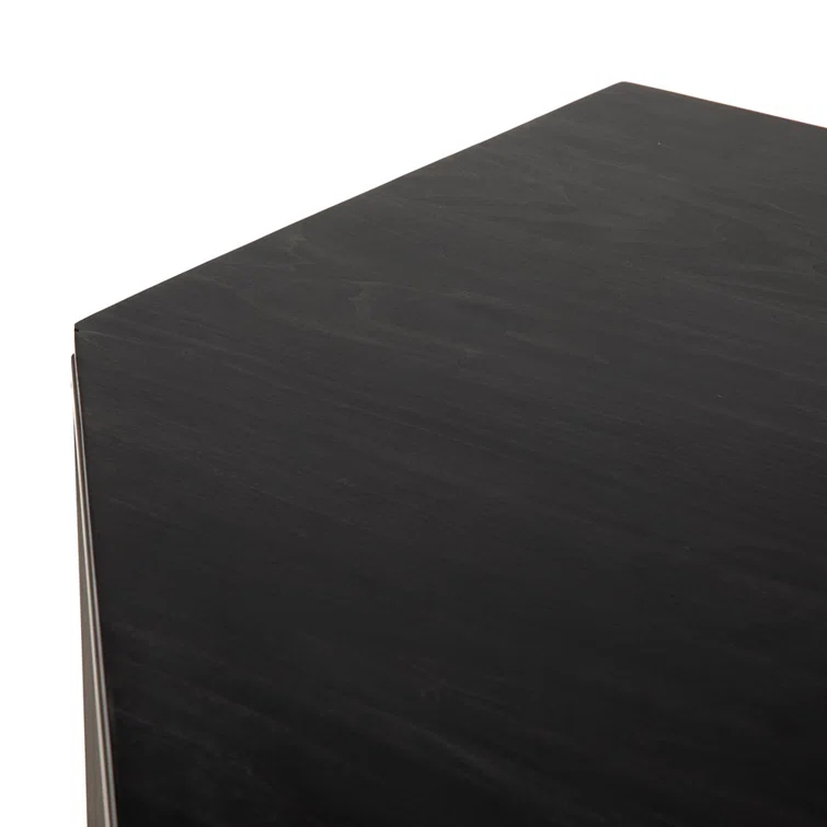 Black Wash Poplar Corner Writing Desk with Filing Cabinet