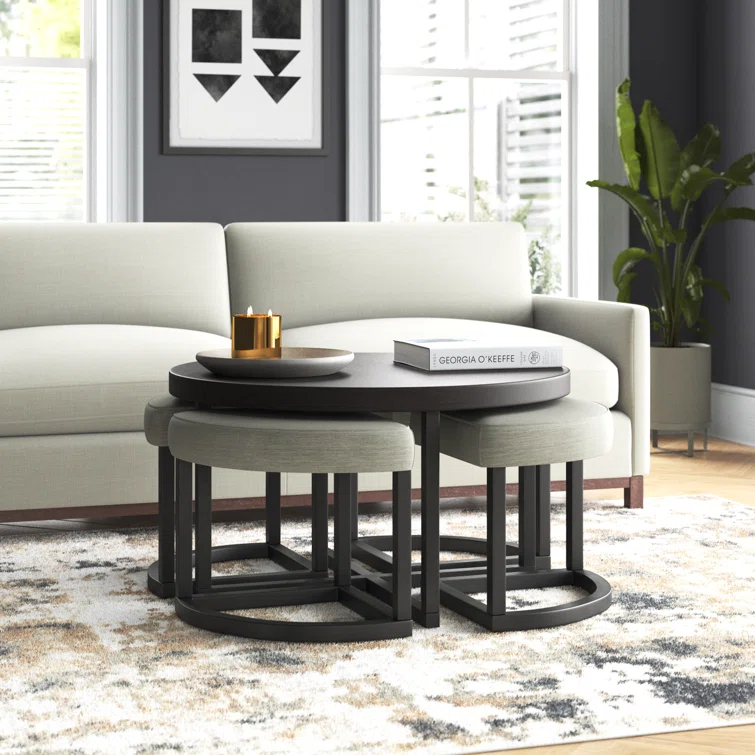 17 Stories Stannos 36" Round Coffee Table with 4 Stools