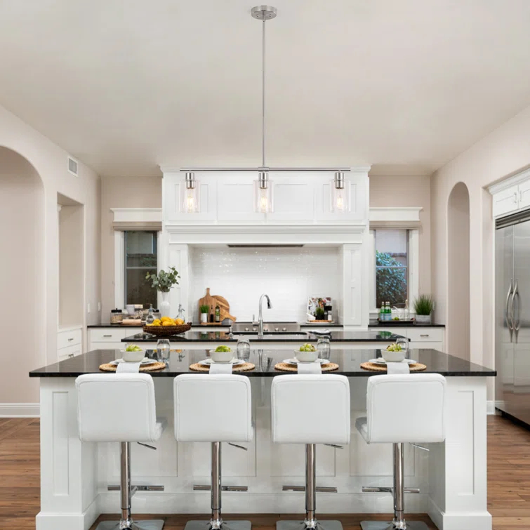 Delmis 3 - Light Kitchen Island Pendant Rustic Linear Chandelier with Clear Glass Shades